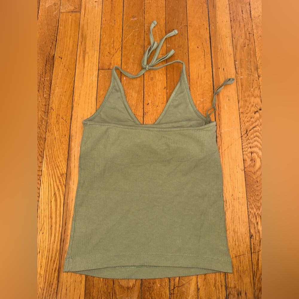 Old Navy Fitted Olive Green Rib Knit Halter Tank Top Size Medium - Picture 4 of 4